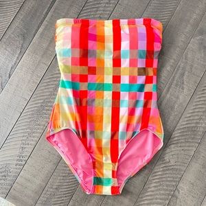 NWT! KATE SPADE Pink Multicolor Plaid Gingham Checkered One Piece Swimsuit!